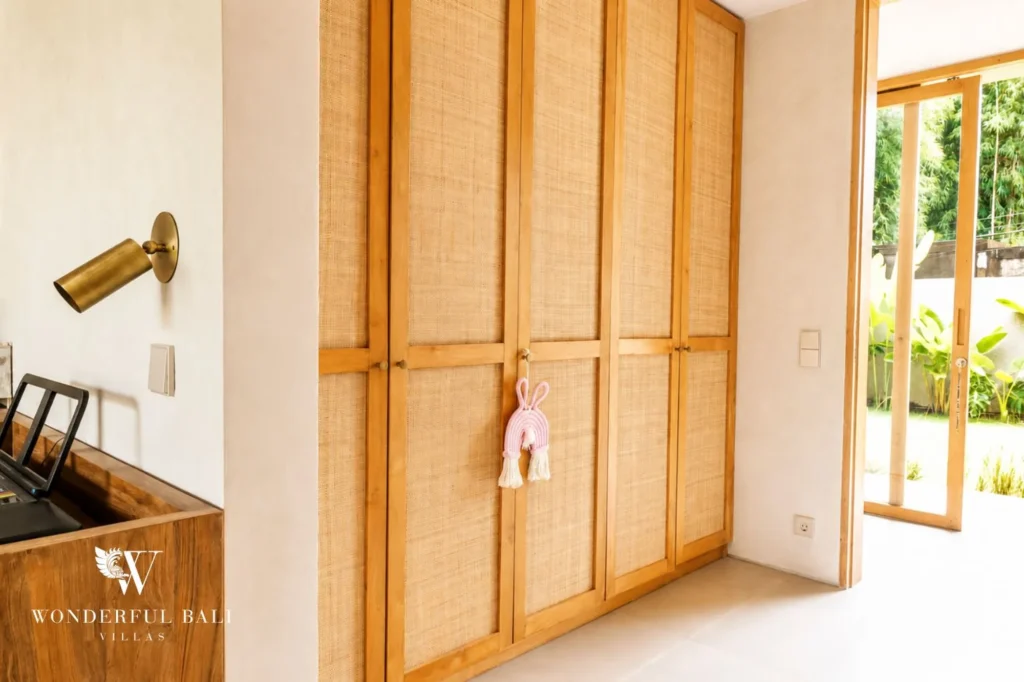 Bedroom with rattan wardrobe doors, 4-bedroom villa in Kaba-Kaba, Tabanan