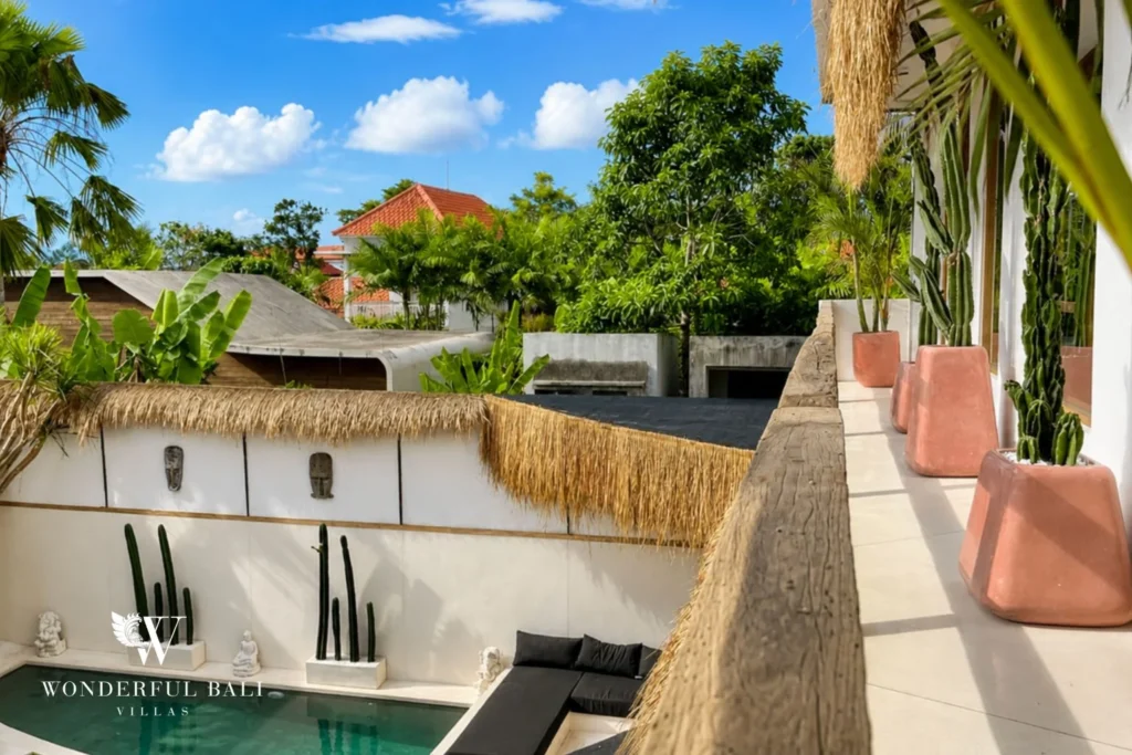 Rooftop view over the pool and Berawa neighborhood, Bali