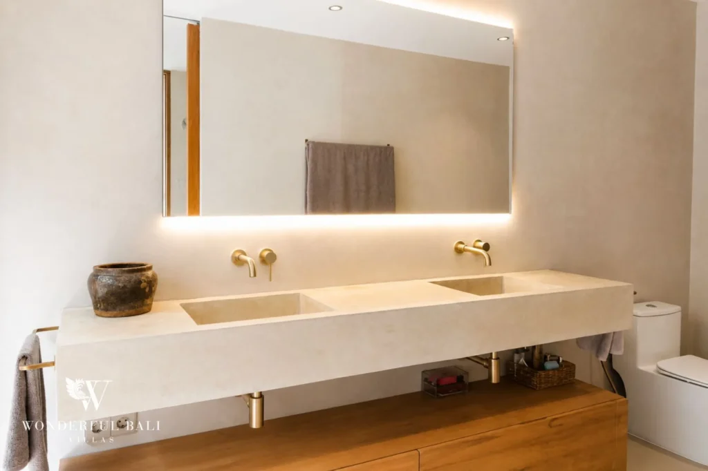 Bathroom with double vanity and backlit mirror, 4-bedroom villa in Kaba-Kaba