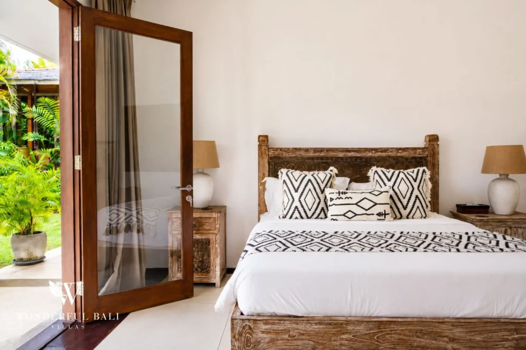 Bedroom looking onto an internal courtyard, 4-bedroom villa in Berawa, Canggu