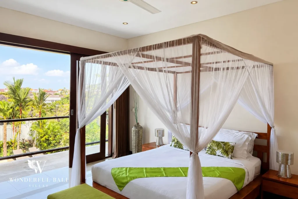 Bedroom with four-poster canopy bed, 5-bedroom villa in Batu Bolong, Canggu