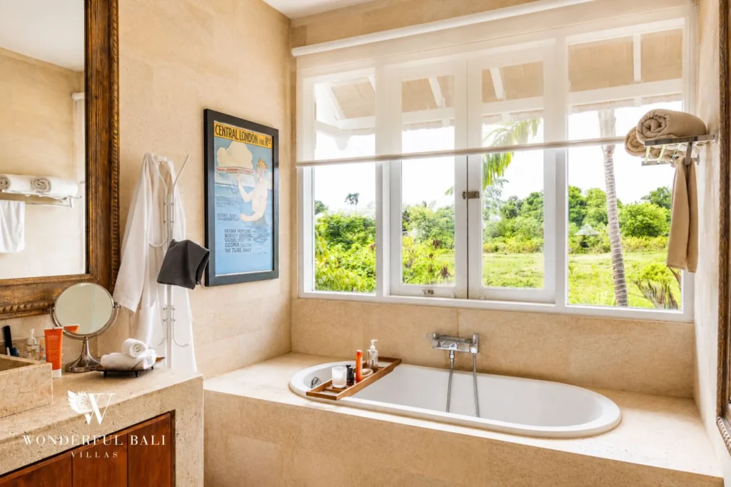 Bedroom window seat with garden view, 4-bedroom villa in Berawa, Canggu