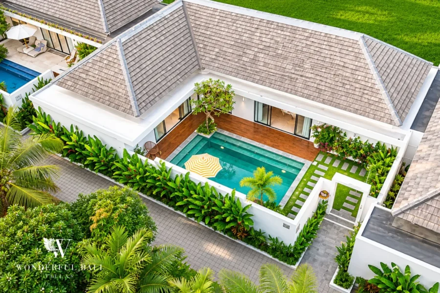 Aerial view of the villa and private pool, 2-bedroom villa in Petitenget, Seminyak