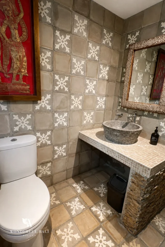 Hexagonal tile floor detail in the villa, 4-bedroom property in Petitenget, Seminyak