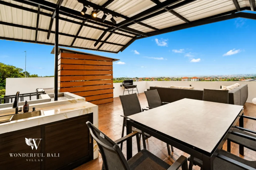 3BR villa for monthly rent Jimbaran — tropical villa with a private pool and shaded pergola, Jimbaran