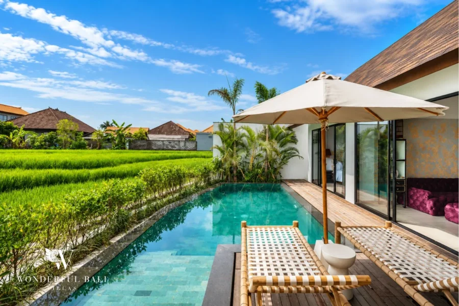 3BR villa for monthly rent Canggu — modern villa with a private pool and rice-field views, Canggu