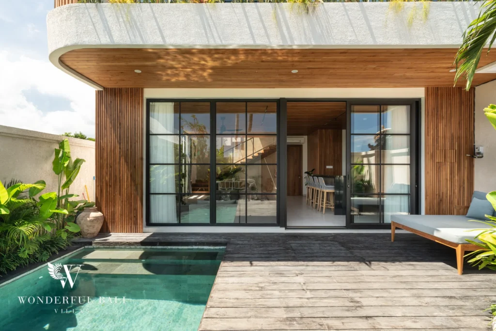Villa with pool, timber deck and daybed at villa in Umalas, Bali
