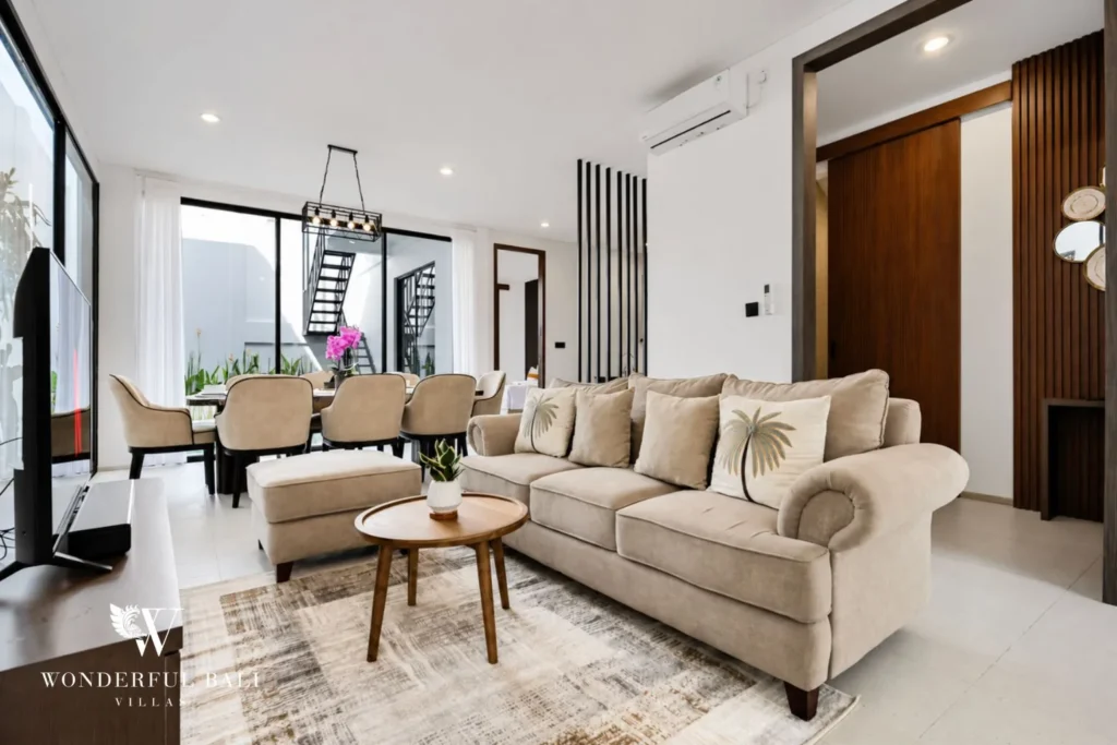 monthly villa rental pererenan — open plan living room