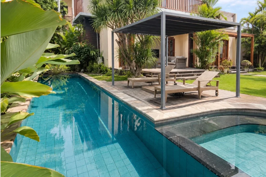 monthly villa rental sanur — private pool pergola daybed