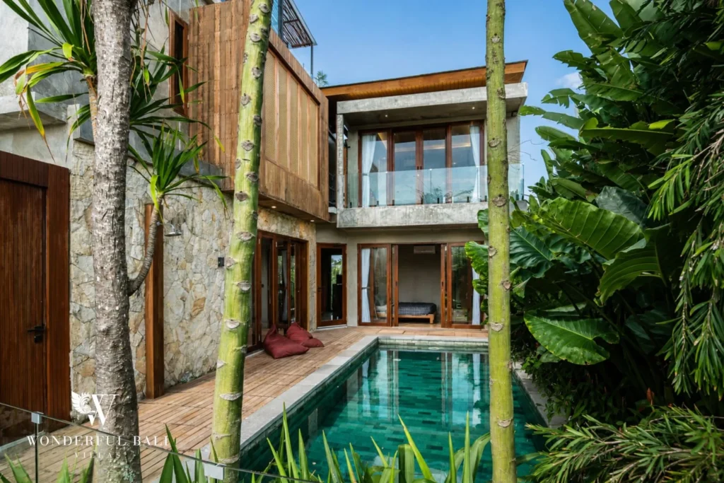 Garden and exterior of a 4-bedroom ocean-view villa in Seseh, Bali