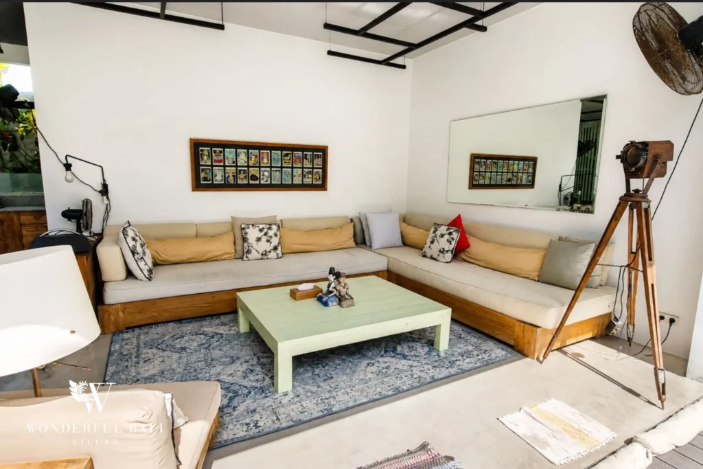 Kitchen with stainless prep sink and indoor plant wall at villa in Umalas, Bali