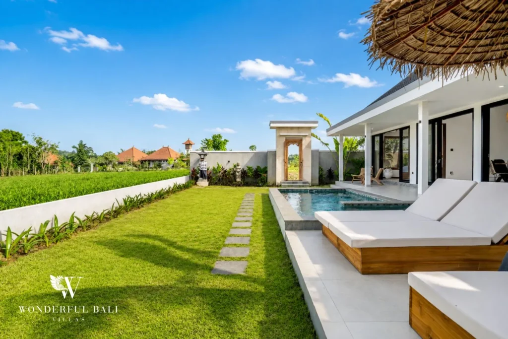 Rice-field panorama beside the villa in Ubud, Bali