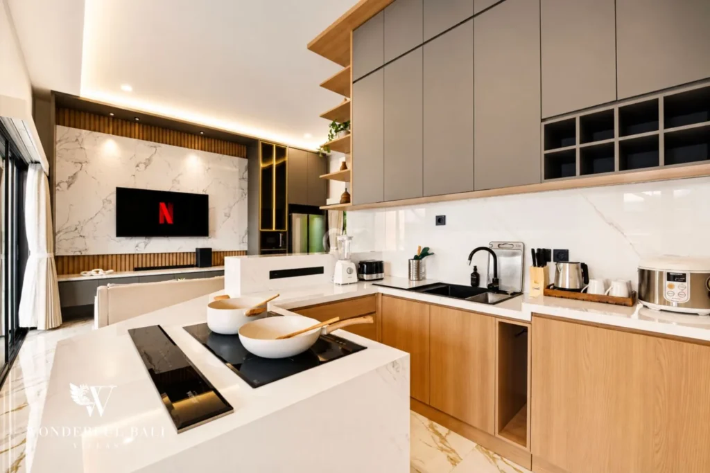 3BR villa for monthly rent Jimbaran — kitchen island detail
