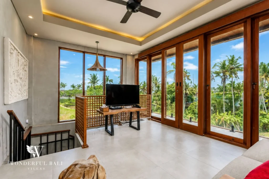 Fully equipped open-plan kitchen at a 4-bedroom ocean-view villa in Seseh, Bali