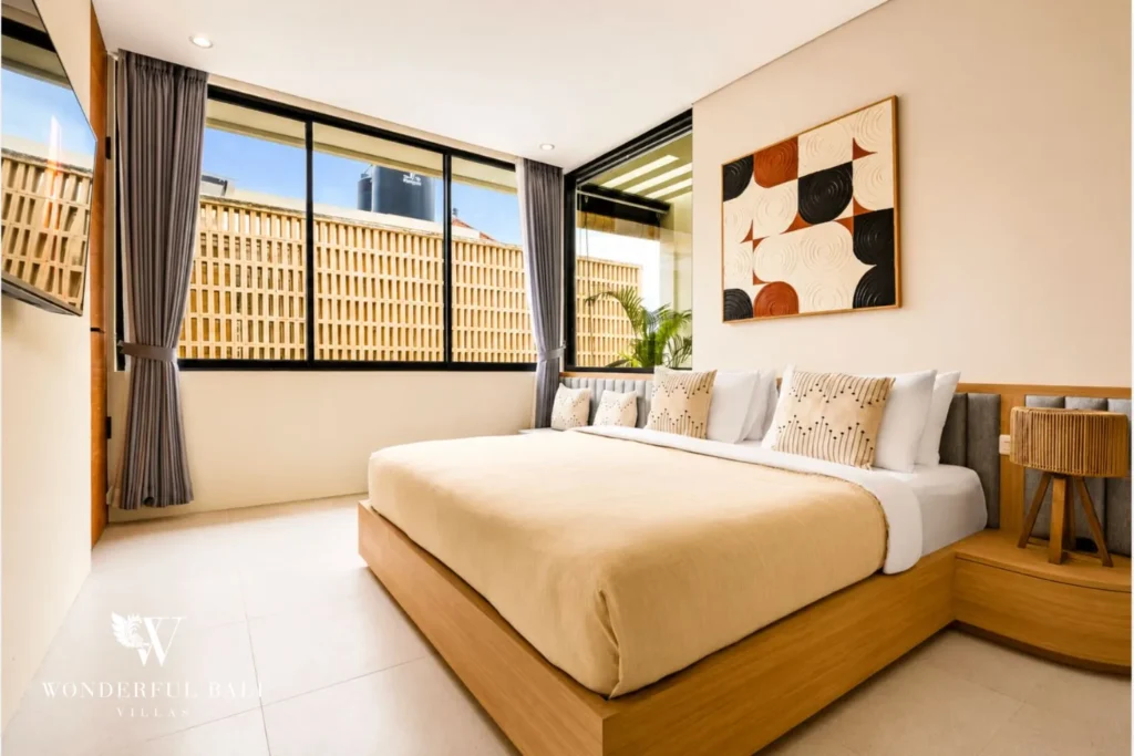 3BR villa for monthly rent Jimbaran — bedroom with terrace view
