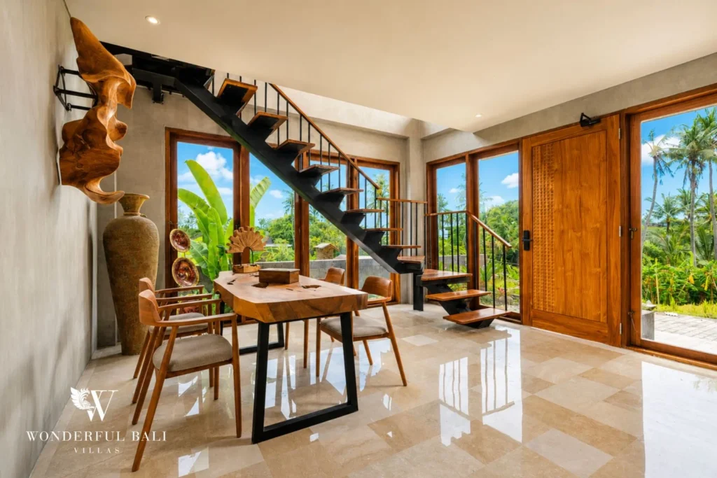 Dining area at a 4-bedroom ocean-view villa in Seseh, Bali