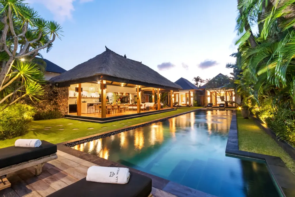 Pool by night at Villa Wolfe, Seminyak