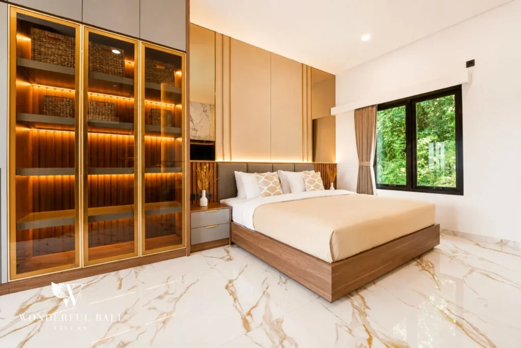 3BR villa for monthly rent Jimbaran — bedroom with garden view