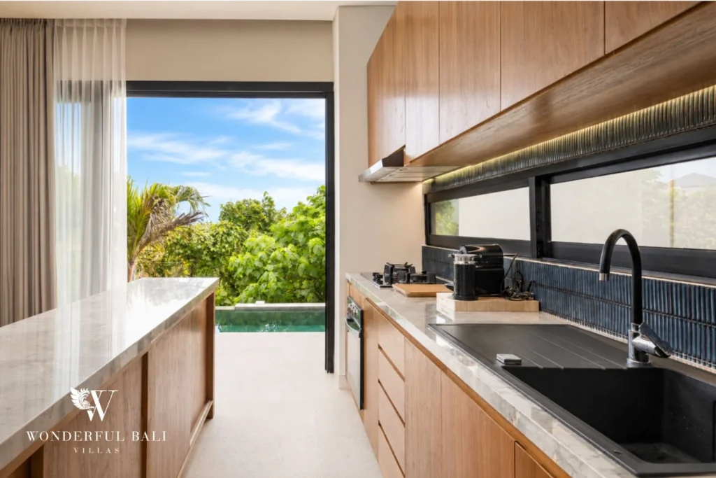 monthly villa rental cemagi — kitchen ocean view