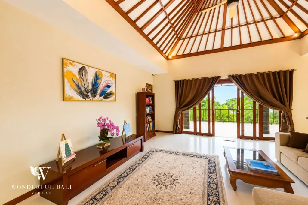 monthly villa rental sanur — master bedroom vaulted ceiling