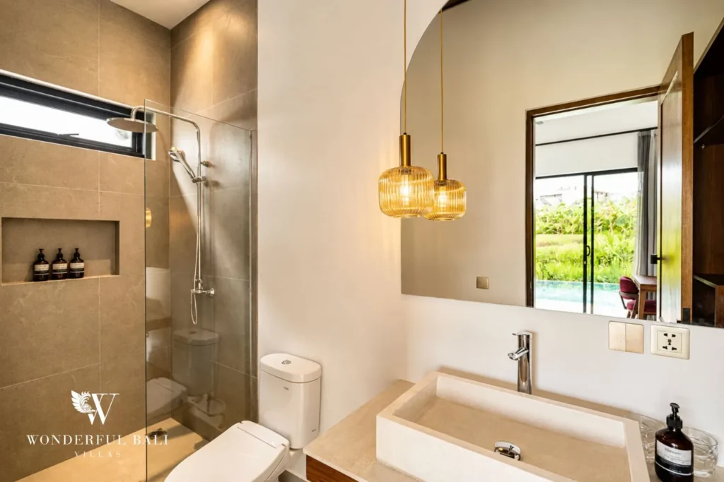 3BR villa for monthly rent Canggu — bathroom with walk in shower
