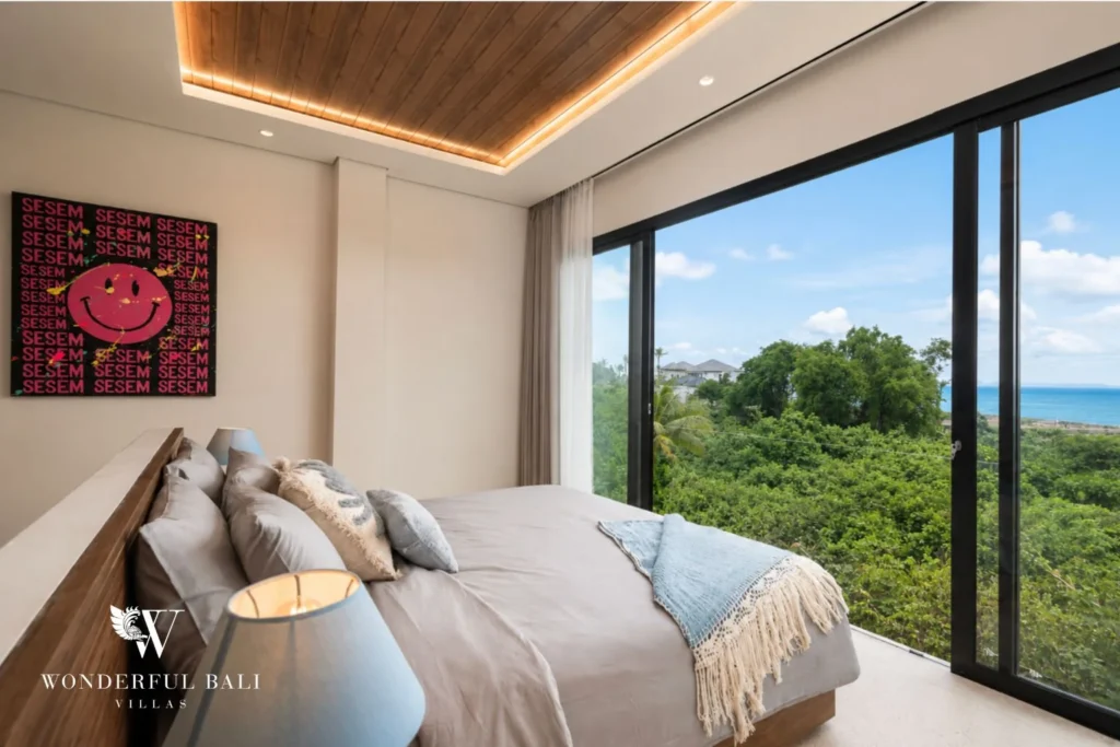 monthly villa rental cemagi — master bedroom ocean view