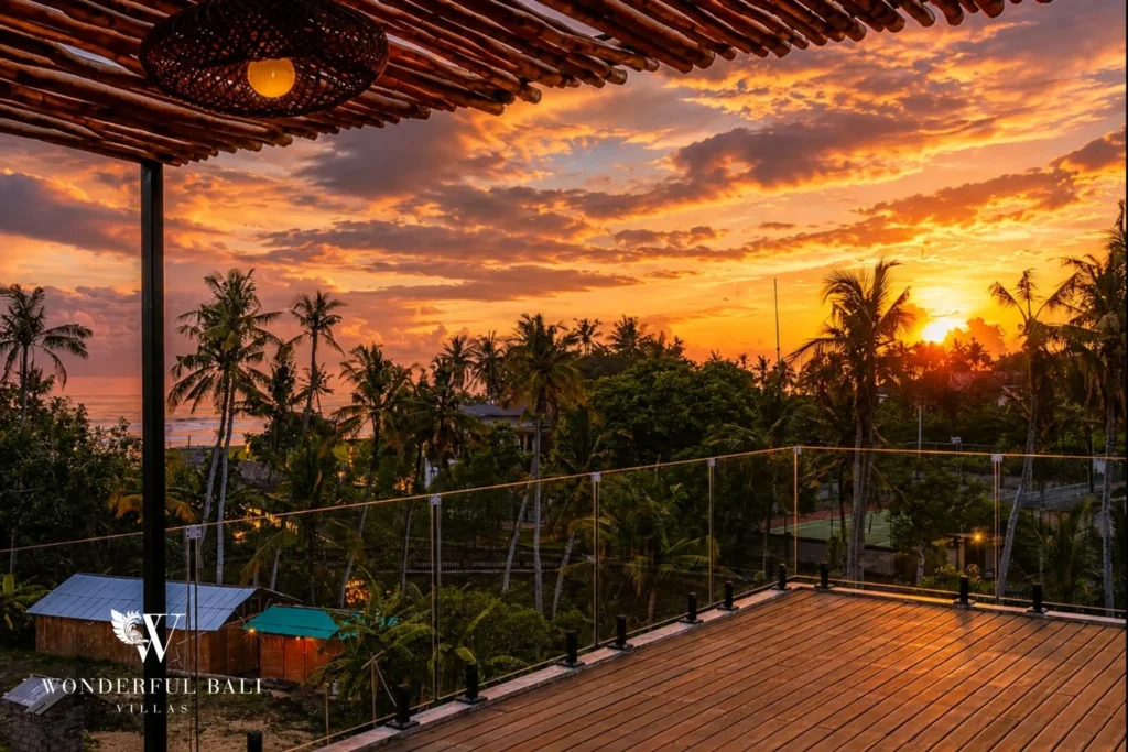 En-suite bedroom at a 4-bedroom ocean-view villa in Seseh, Bali