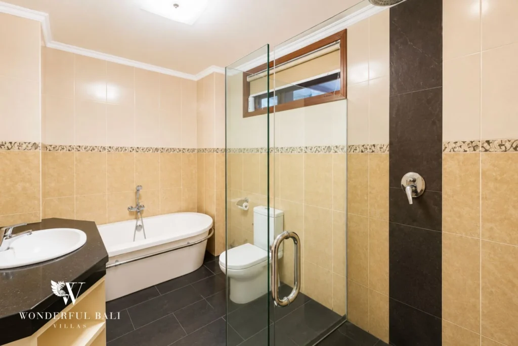 monthly villa rental sanur — bathroom bathtub walk in shower