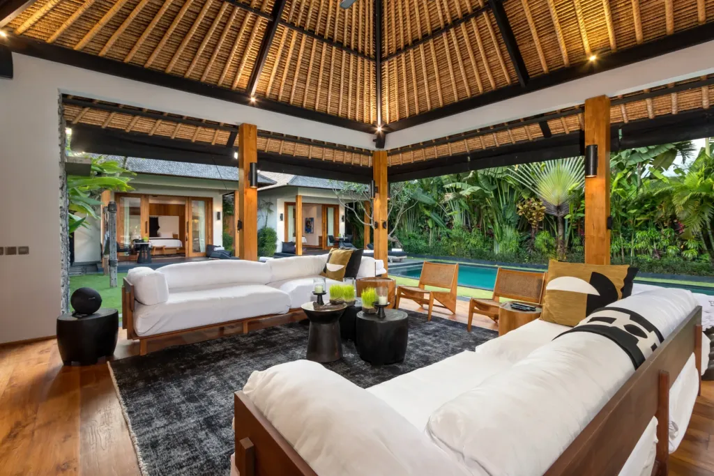 Open-plan living room at Villa Wolfe, Seminyak