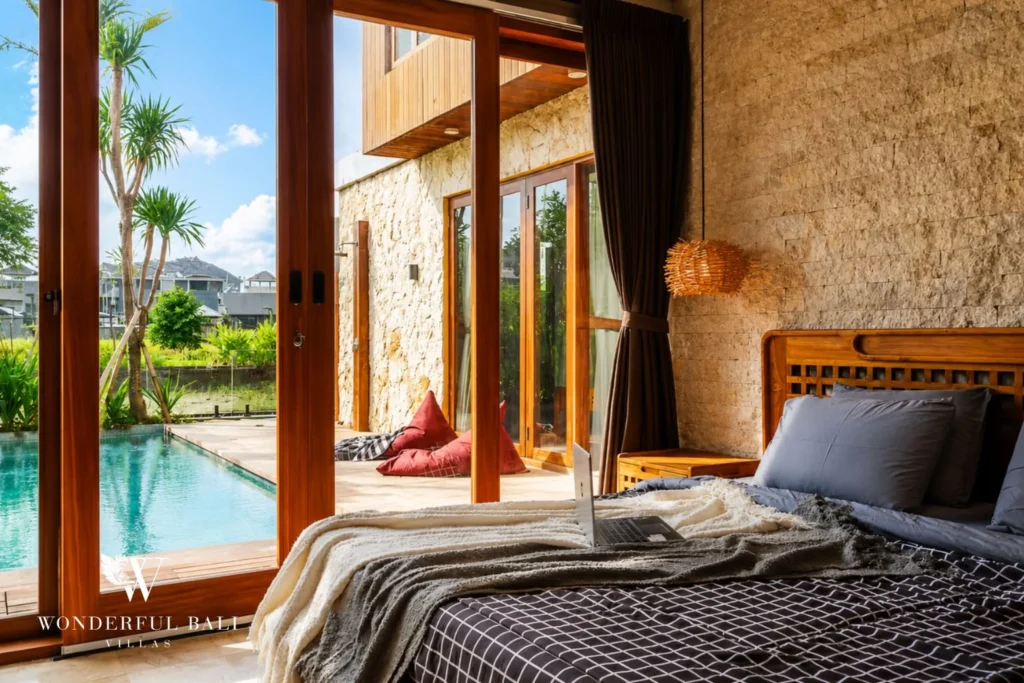 En-suite bathroom with shower at a 4-bedroom ocean-view villa in Seseh, Bali
