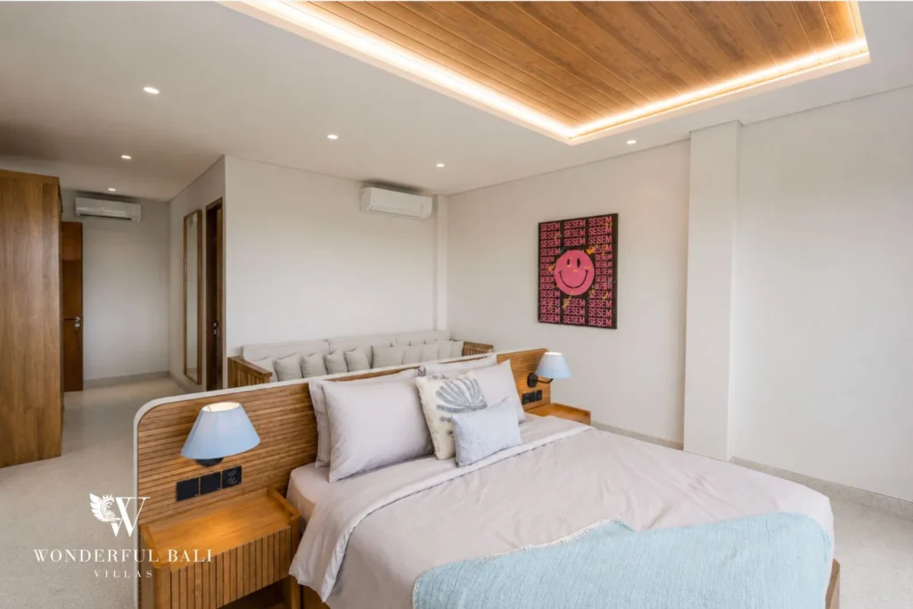 monthly villa rental cemagi — bedroom cove lighting