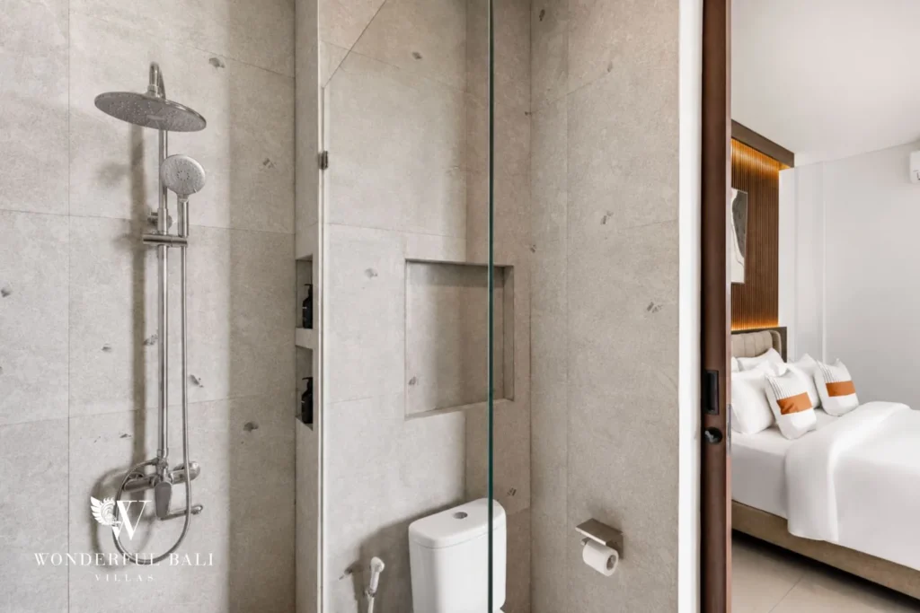 monthly villa rental pererenan — walk in rain shower
