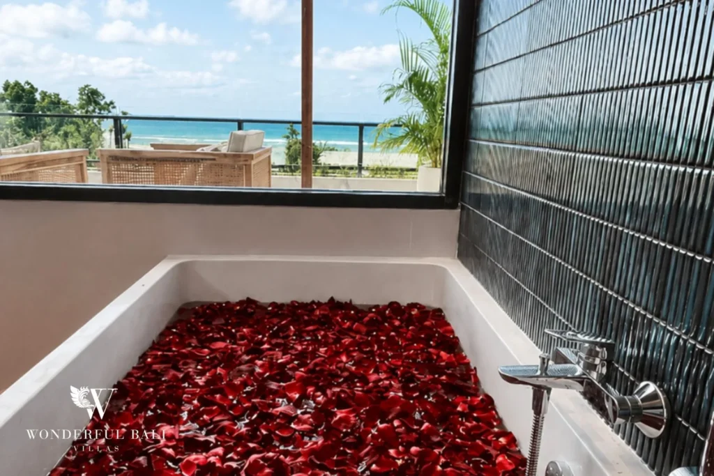 monthly villa rental cemagi — bathroom bathtub ocean view