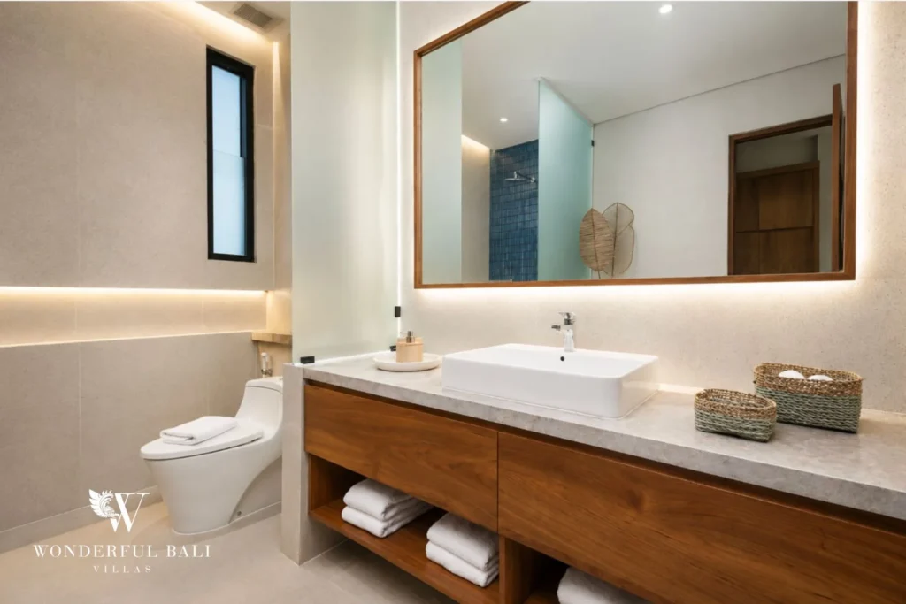 monthly villa rental cemagi — bathroom vanity mirror