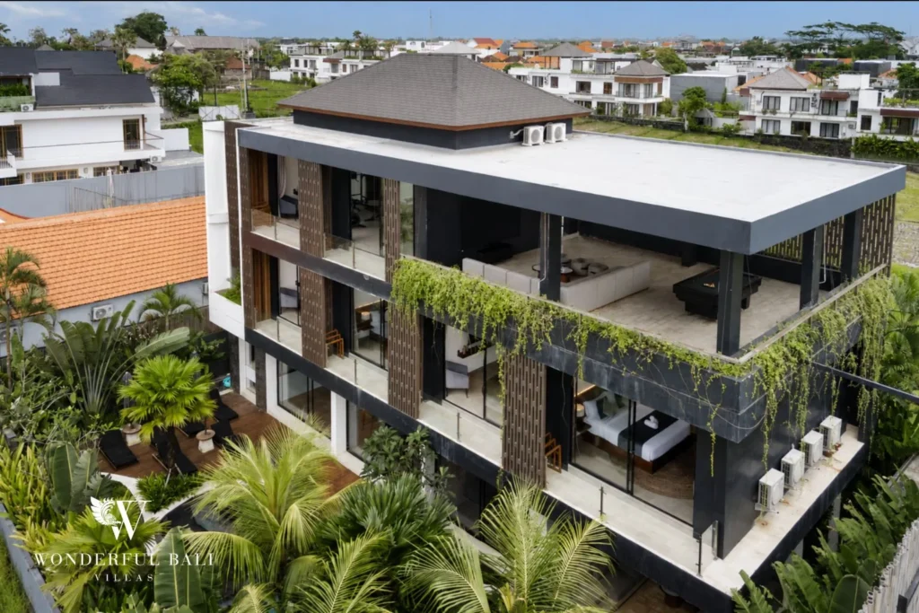 5BR villa for long-term rent Cemagi — aerial view of the villa