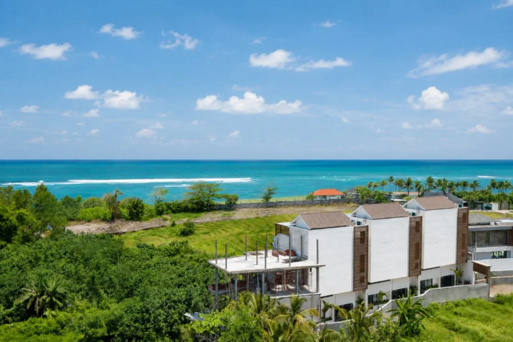 monthly villa rental cemagi — aerial villa ocean coastline