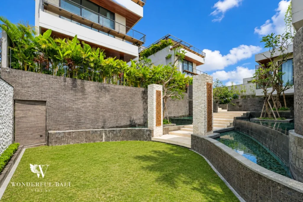 Villa exterior with side walkway and garden at villa in Umalas, Bali