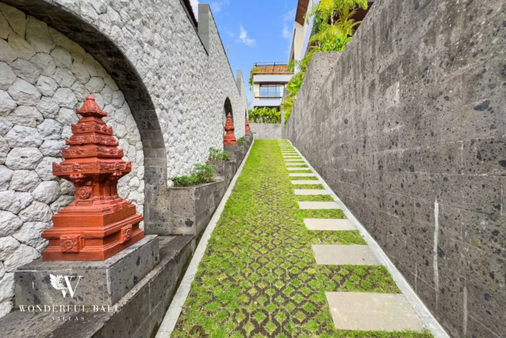 Two-storey villa exterior with garden at villa in Umalas, Bali
