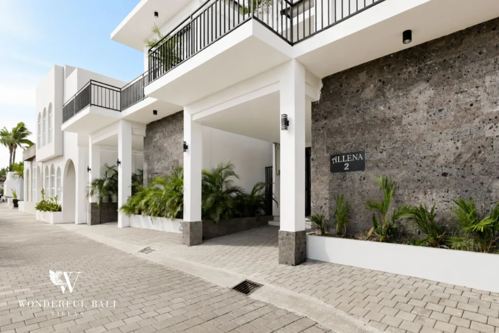monthly villa rental pererenan — villa exterior and pool aerial