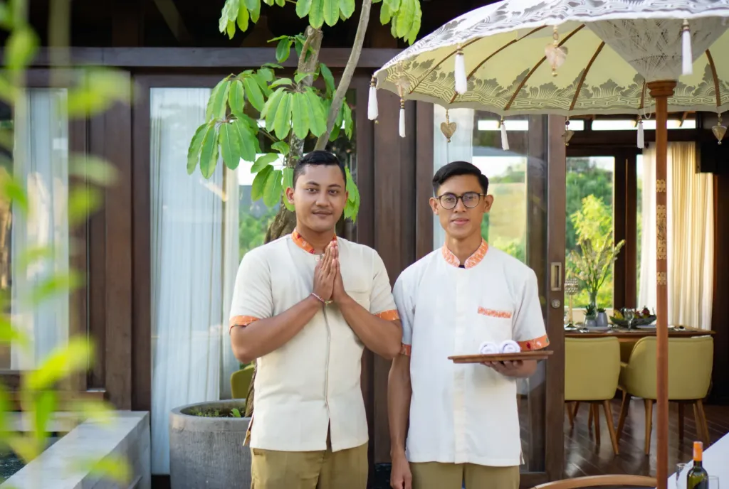 Villa staff ready to welcome guests at villa in Batu Belig, Bali