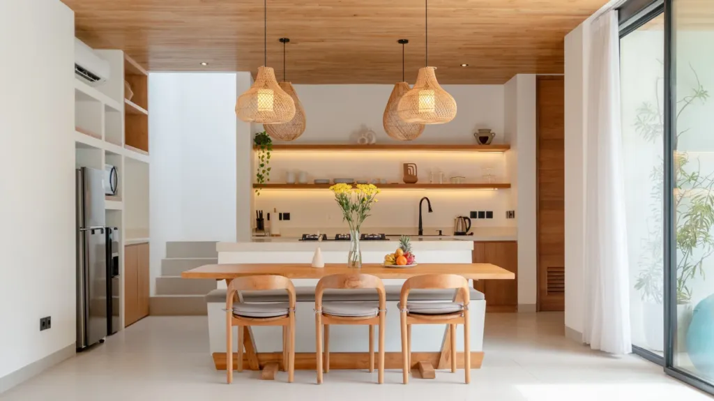 Loona Palm Villa 1 dining area and kitchen in Canggu, Bali