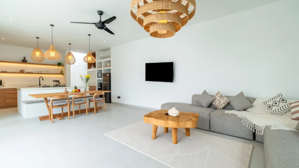 Villa Loona Palm 2, Canggu — living room, loona Palm Villa 2 living area with kitchen behind