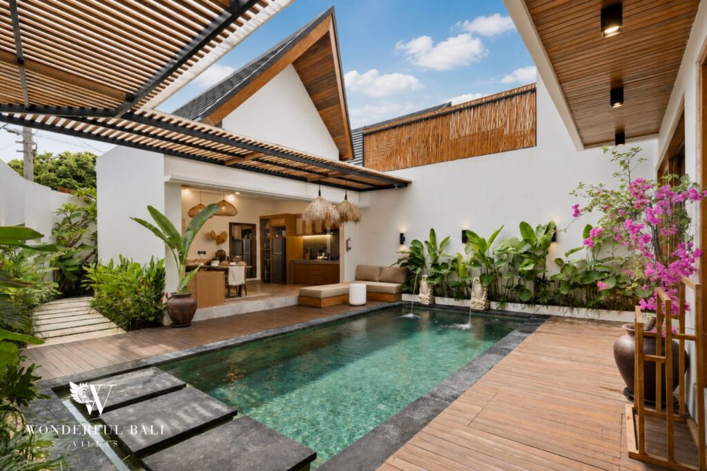 Private pool framed by a tropical garden at a villa in Canggu