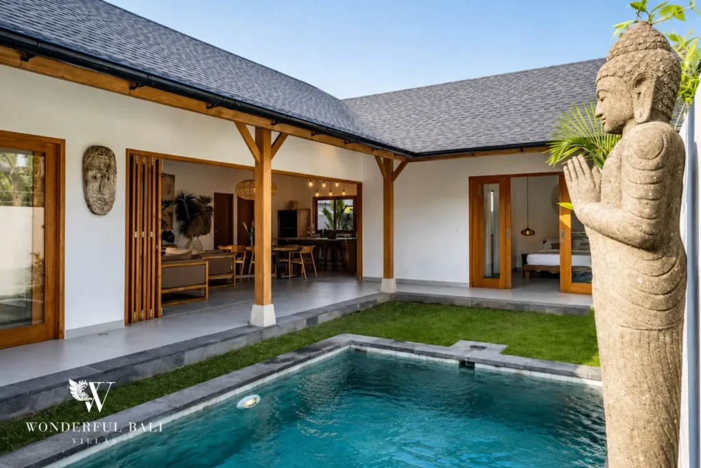 3BR tropical villa in Umalas — pool and villa with thatched roof