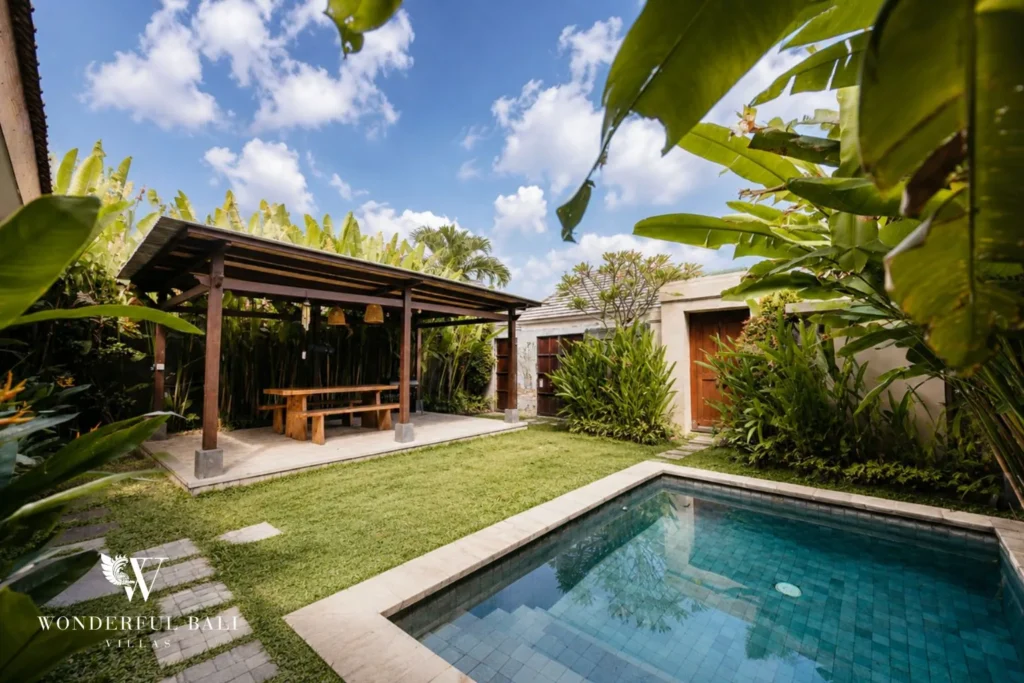 2BR tropical family villa in Berawa — private pool and garden gazebo