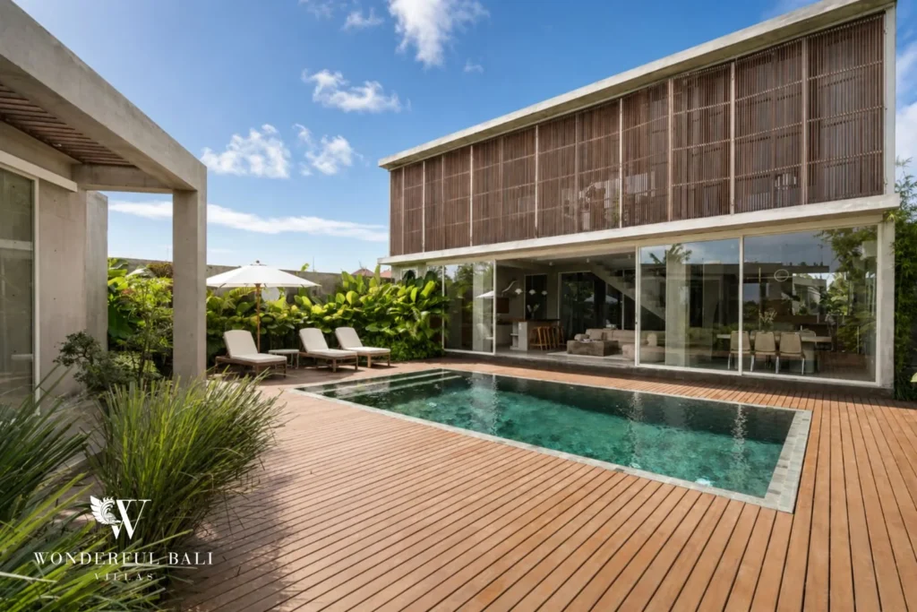 3BR modern villa in Pererenan — villa exterior with timber facade