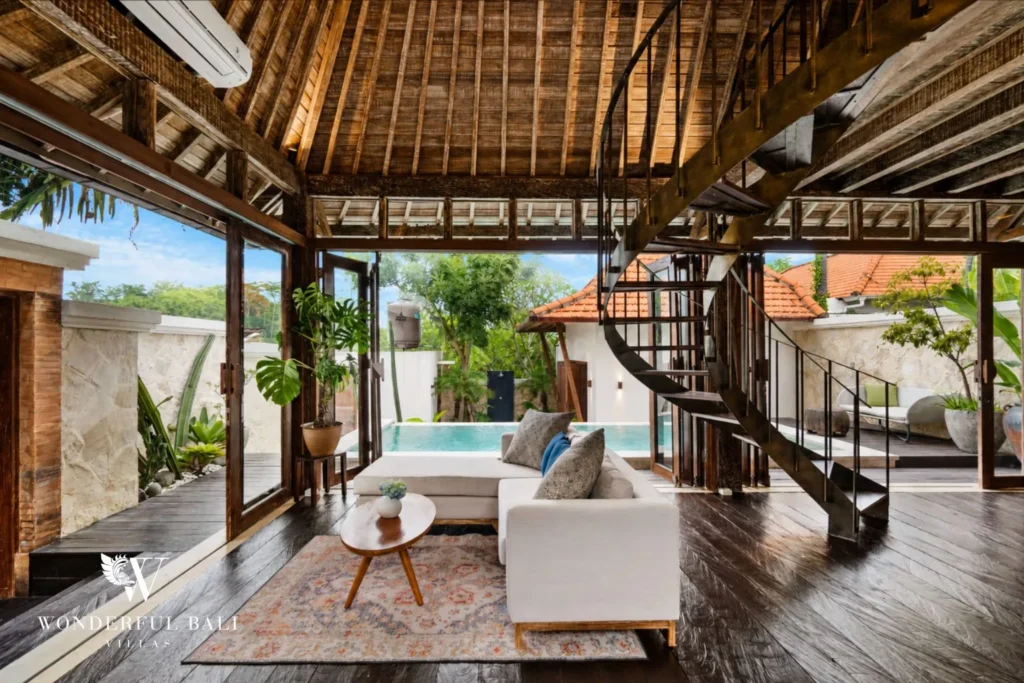 3BR tropical villa in Pererenan — bedroom opening to garden