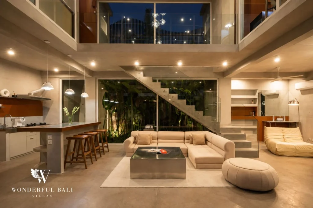 3BR modern villa in Pererenan — double height living room