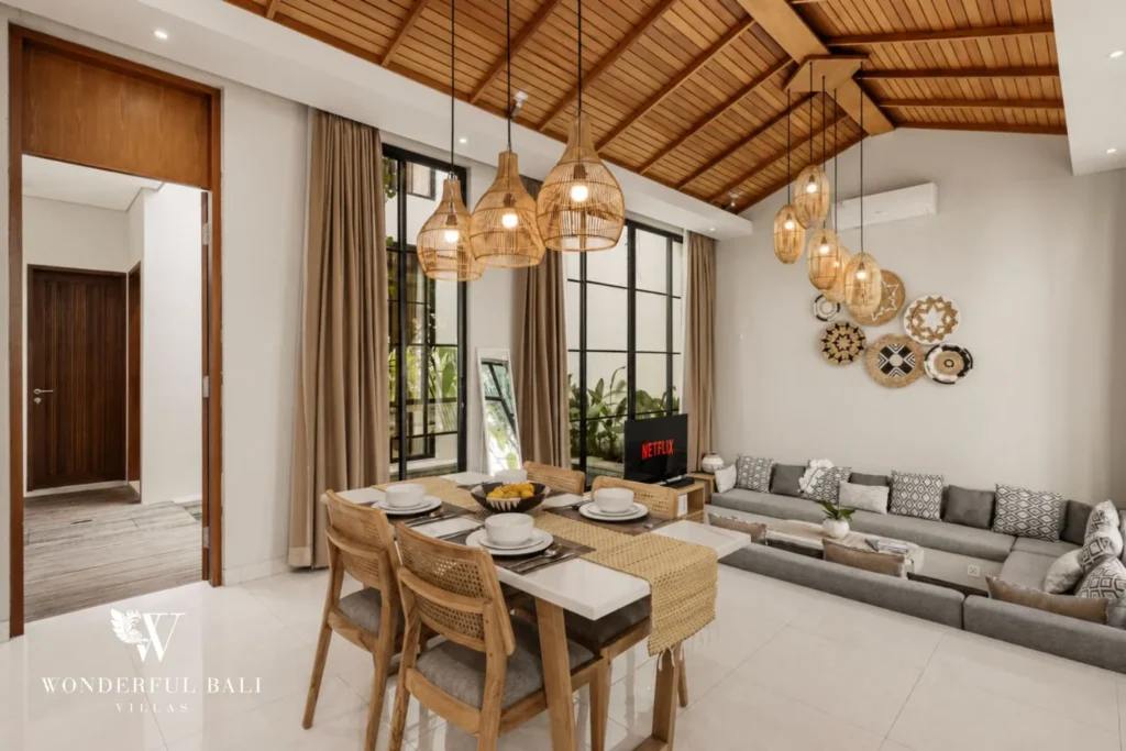 2BR modern villa in Canggu — open plan living and dining