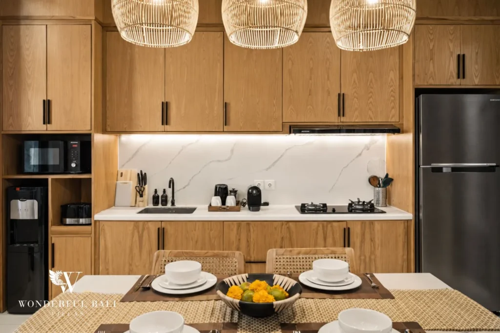 2BR modern villa in Canggu — modern kitchen with marble backsplash